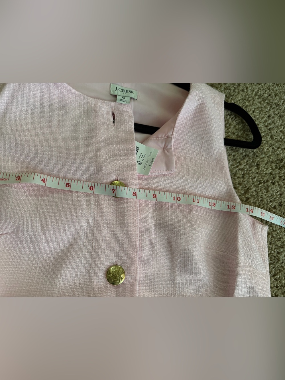 NWT J. Crew Pink Sleeveless Shift Knee Length Dress Front Gold Button Size 0 - Picture 9 of 11
